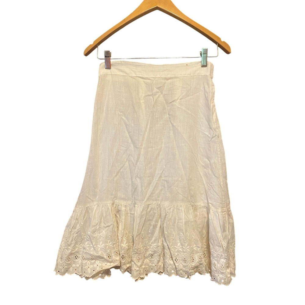 Vintage Midi Skirt Slip Petticoat Eyelet Lace Ruffle White Cottagecore Boho Folk